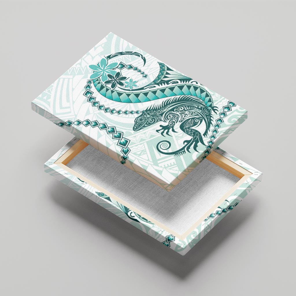 Teal Maori Tuatara Canvas Wall Art Luxury Pastel Pattern LT01 - Polynesian Pride