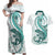 Teal Maori Tuatara Couples Matching Off Shoulder Maxi Dress and Hawaiian Shirt Luxury Pastel Pattern