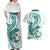 Teal Maori Tuatara Couples Matching Off Shoulder Maxi Dress and Hawaiian Shirt Luxury Pastel Pattern