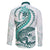 Teal Maori Tuatara Family Matching Puletasi and Hawaiian Shirt Luxury Pastel Pattern