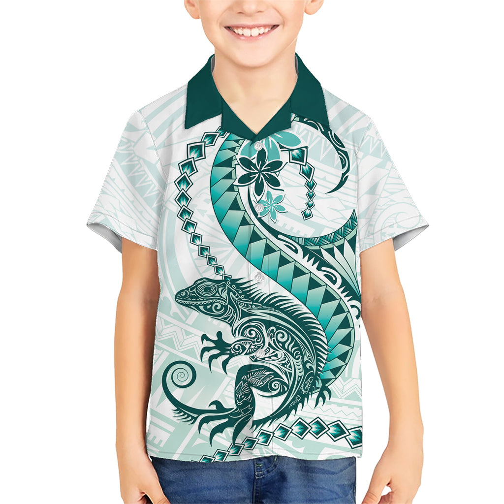 Teal Maori Tuatara Kid Hawaiian Shirt Luxury Pastel Pattern LT01 Kid Teal - Polynesian Pride