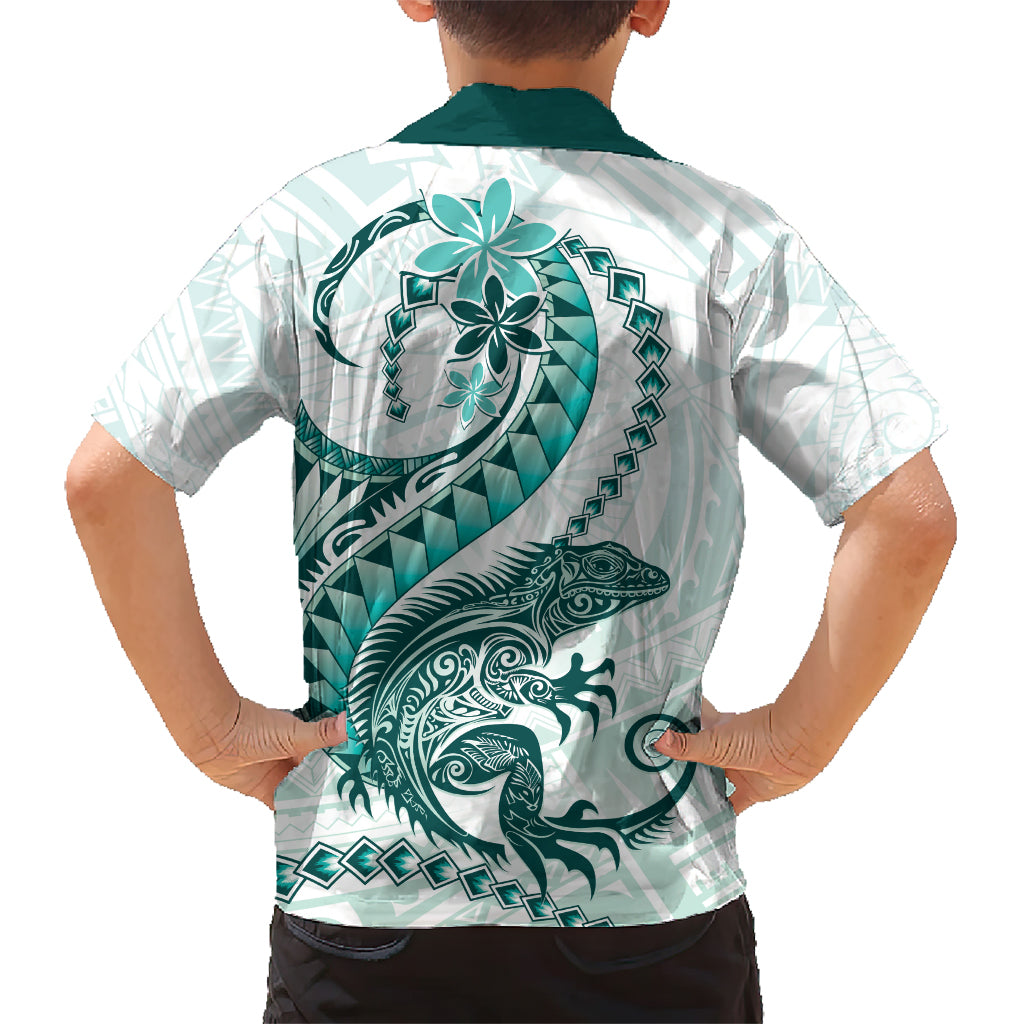 Teal Maori Tuatara Kid Hawaiian Shirt Luxury Pastel Pattern LT01 - Polynesian Pride