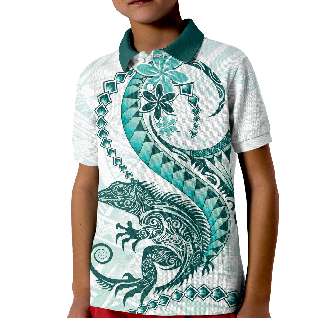 Teal Maori Tuatara Kid Polo Shirt Luxury Pastel Pattern LT01 Kid Teal - Polynesian Pride