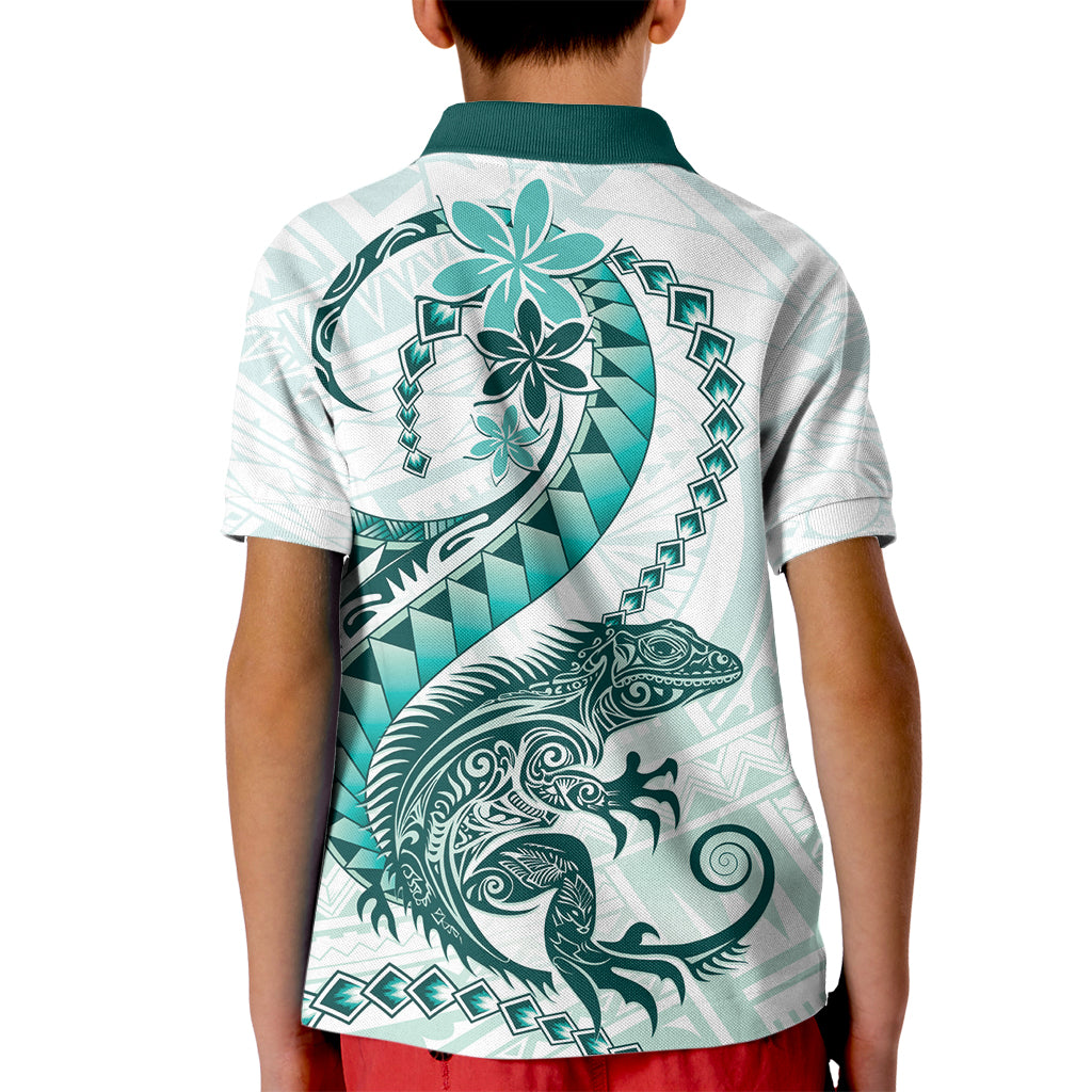 Teal Maori Tuatara Kid Polo Shirt Luxury Pastel Pattern LT01 - Polynesian Pride