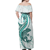 Teal Maori Tuatara Off Shoulder Maxi Dress Luxury Pastel Pattern LT01 - Polynesian Pride