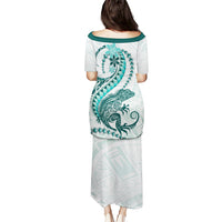 Teal Maori Tuatara Puletasi Luxury Pastel Pattern LT01 - Polynesian Pride