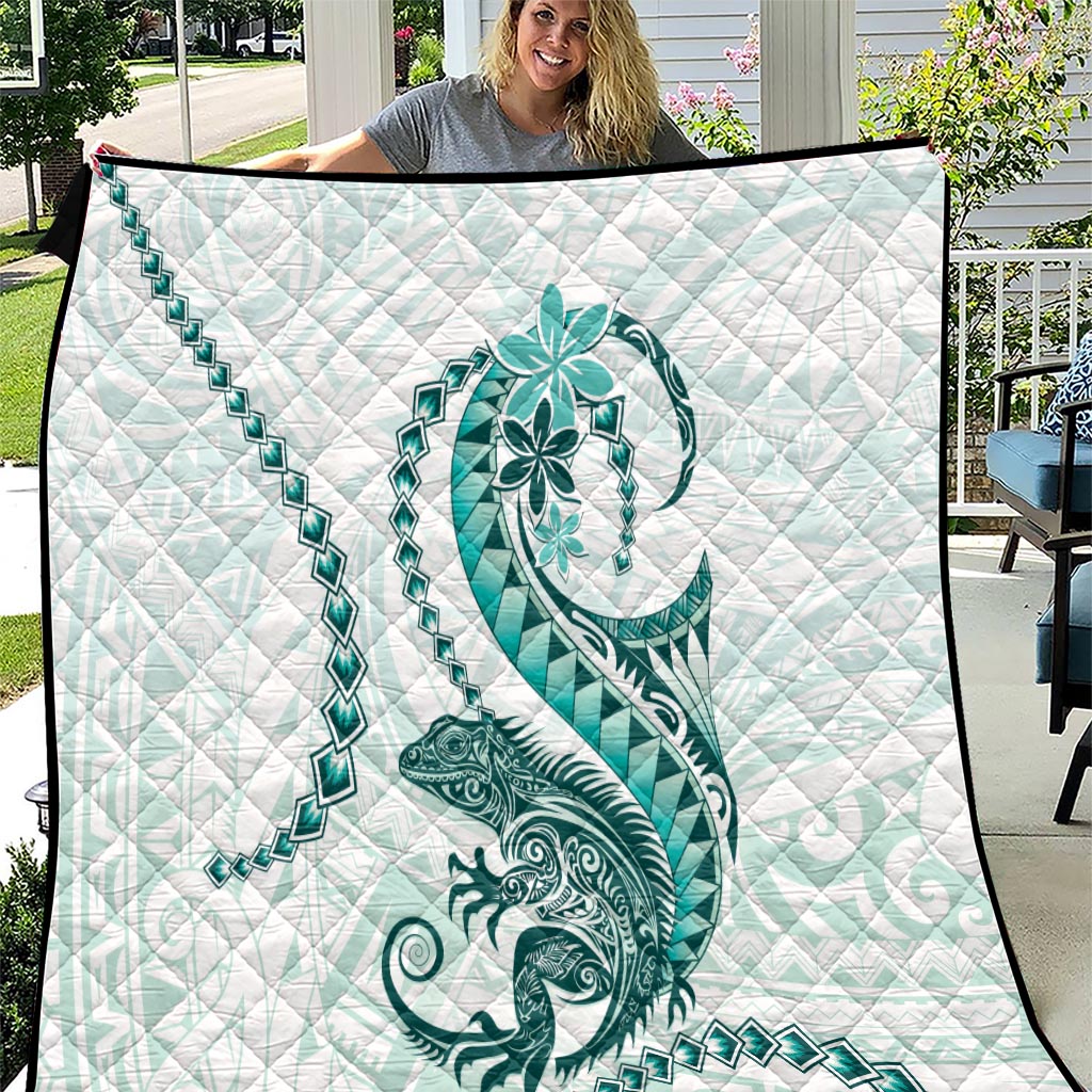 Teal Maori Tuatara Quilt Luxury Pastel Pattern LT01 Teal - Polynesian Pride