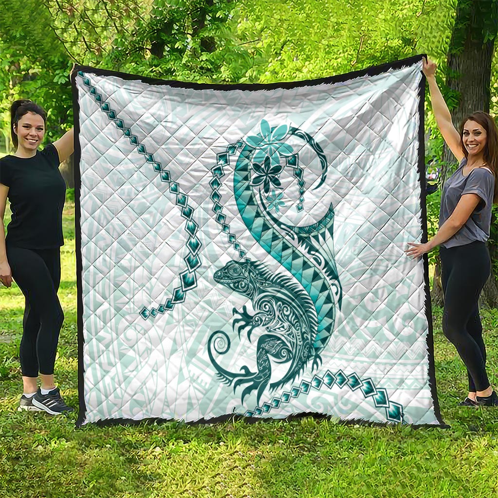 Teal Maori Tuatara Quilt Luxury Pastel Pattern LT01 - Polynesian Pride