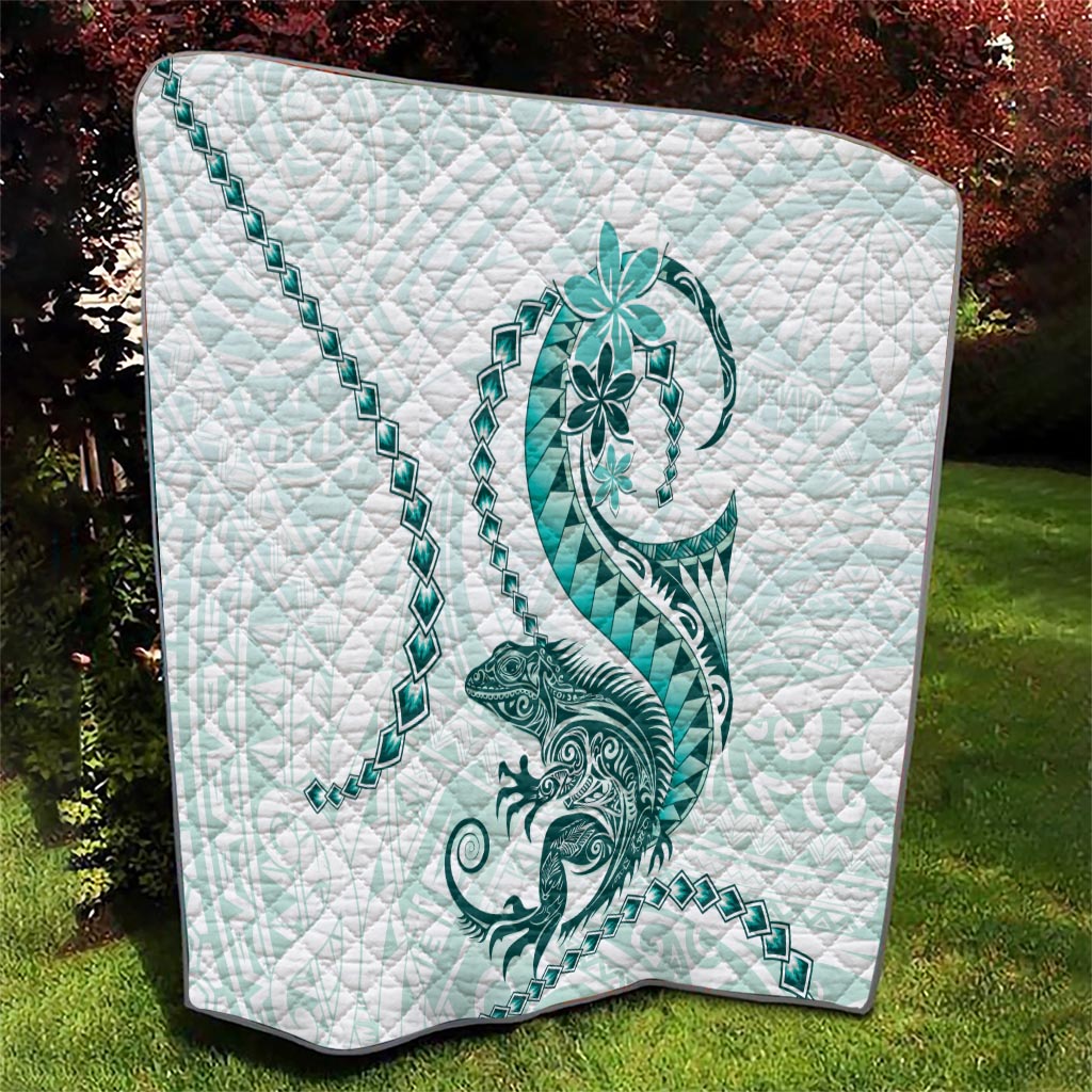 Teal Maori Tuatara Quilt Luxury Pastel Pattern LT01 - Polynesian Pride