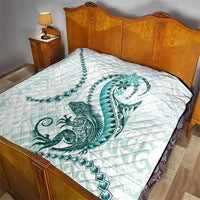 Teal Maori Tuatara Quilt Luxury Pastel Pattern LT01 - Polynesian Pride