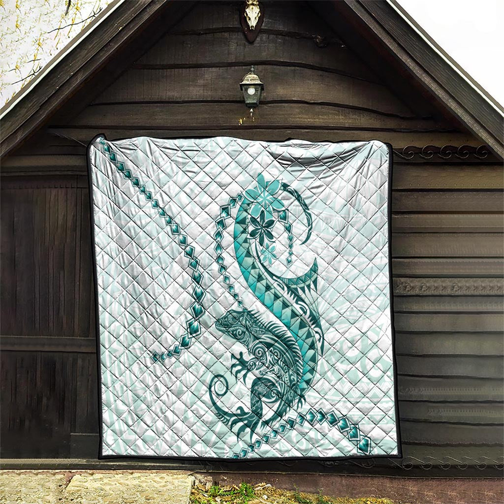 Teal Maori Tuatara Quilt Luxury Pastel Pattern LT01 - Polynesian Pride