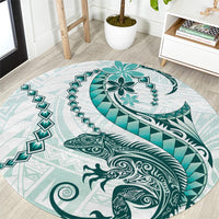 Teal Maori Tuatara Round Carpet Luxury Pastel Pattern LT01 Teal - Polynesian Pride