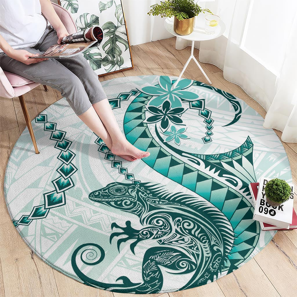 Teal Maori Tuatara Round Carpet Luxury Pastel Pattern LT01 - Polynesian Pride