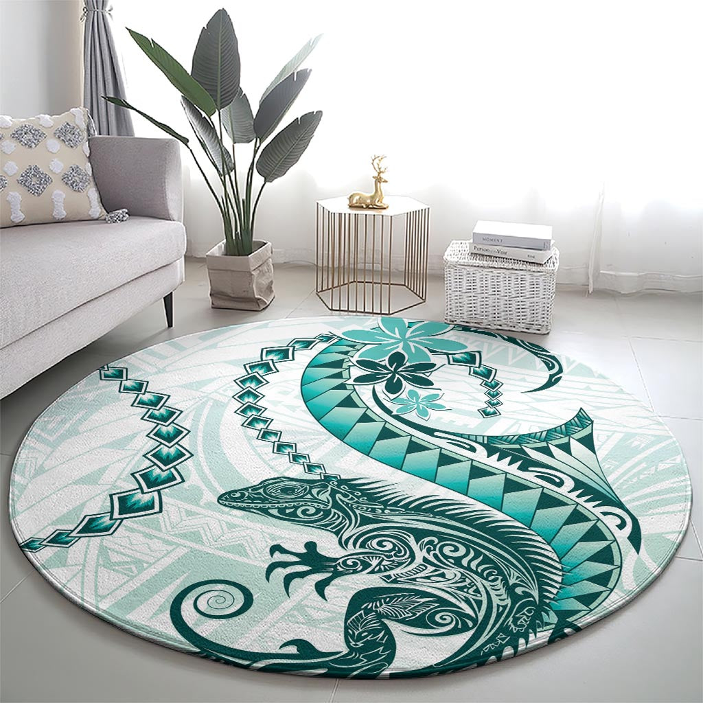 Teal Maori Tuatara Round Carpet Luxury Pastel Pattern LT01 - Polynesian Pride