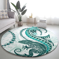 Teal Maori Tuatara Round Carpet Luxury Pastel Pattern LT01 - Polynesian Pride