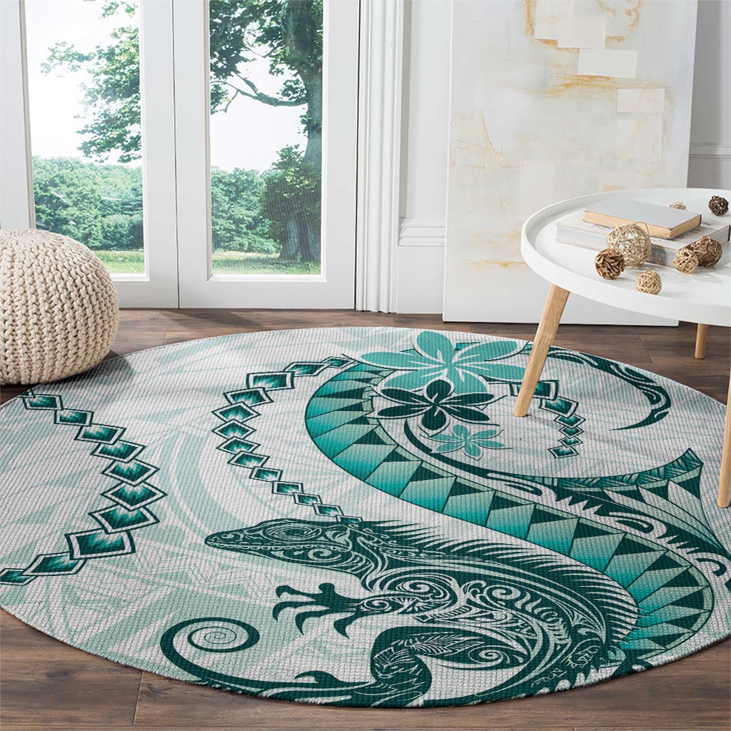Teal Maori Tuatara Round Carpet Luxury Pastel Pattern LT01 - Polynesian Pride