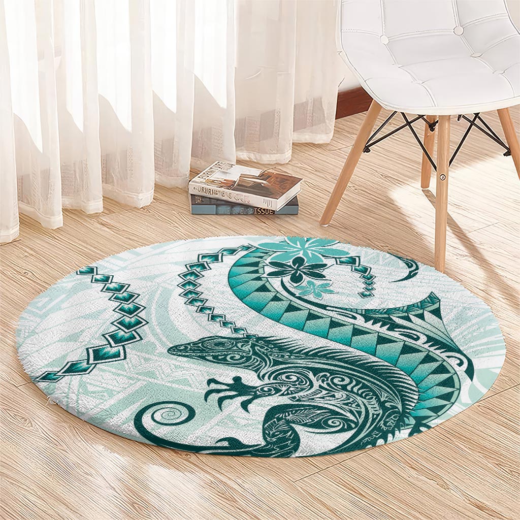 Teal Maori Tuatara Round Carpet Luxury Pastel Pattern LT01 - Polynesian Pride