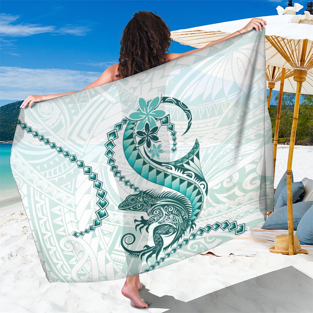 Teal Maori Tuatara Sarong Luxury Pastel Pattern LT01 One Size 44 x 66 inches Teal - Polynesian Pride