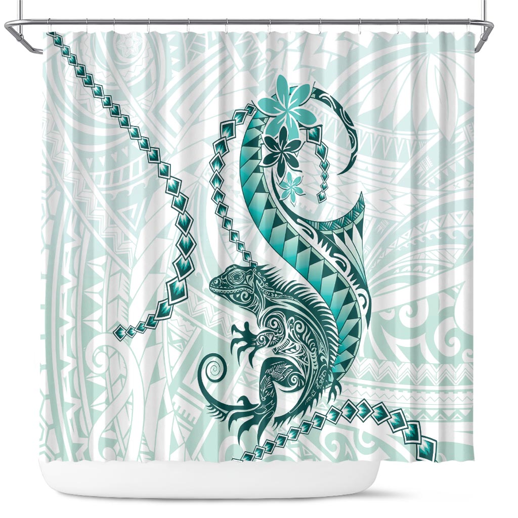 Teal Maori Tuatara Shower Curtain Luxury Pastel Pattern LT01 Teal - Polynesian Pride