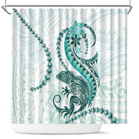 Teal Maori Tuatara Shower Curtain Luxury Pastel Pattern LT01 Teal - Polynesian Pride