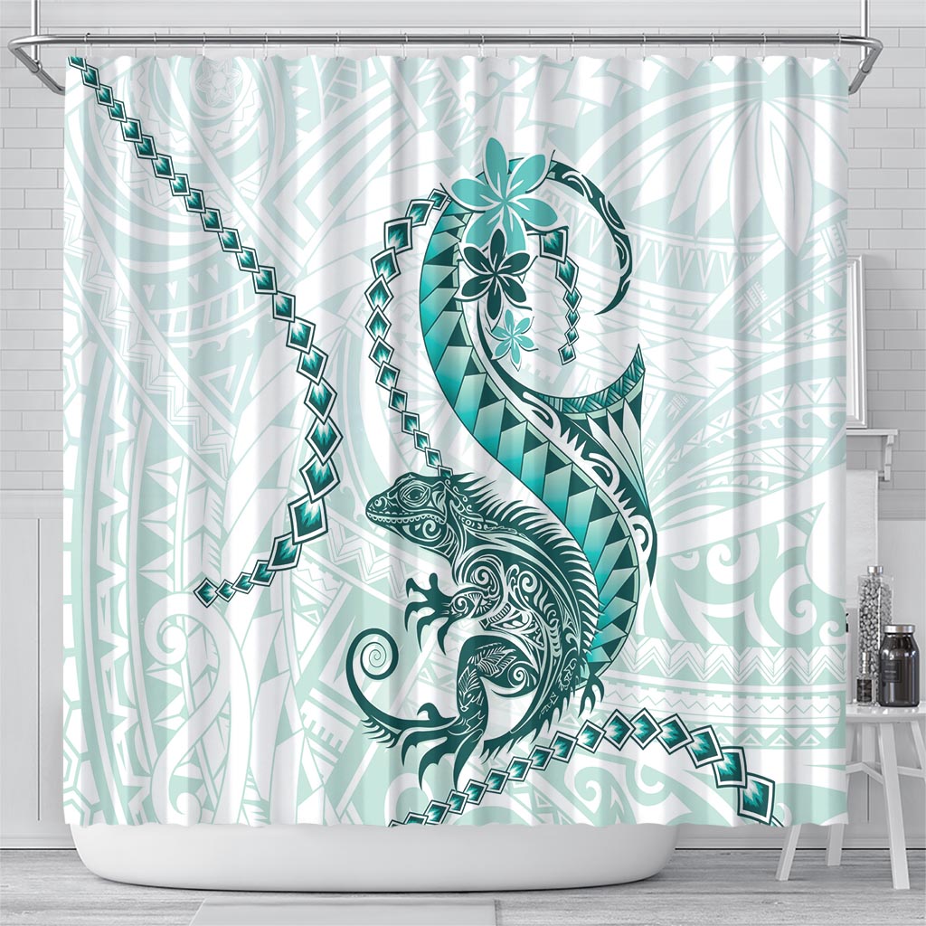 Teal Maori Tuatara Shower Curtain Luxury Pastel Pattern LT01 - Polynesian Pride