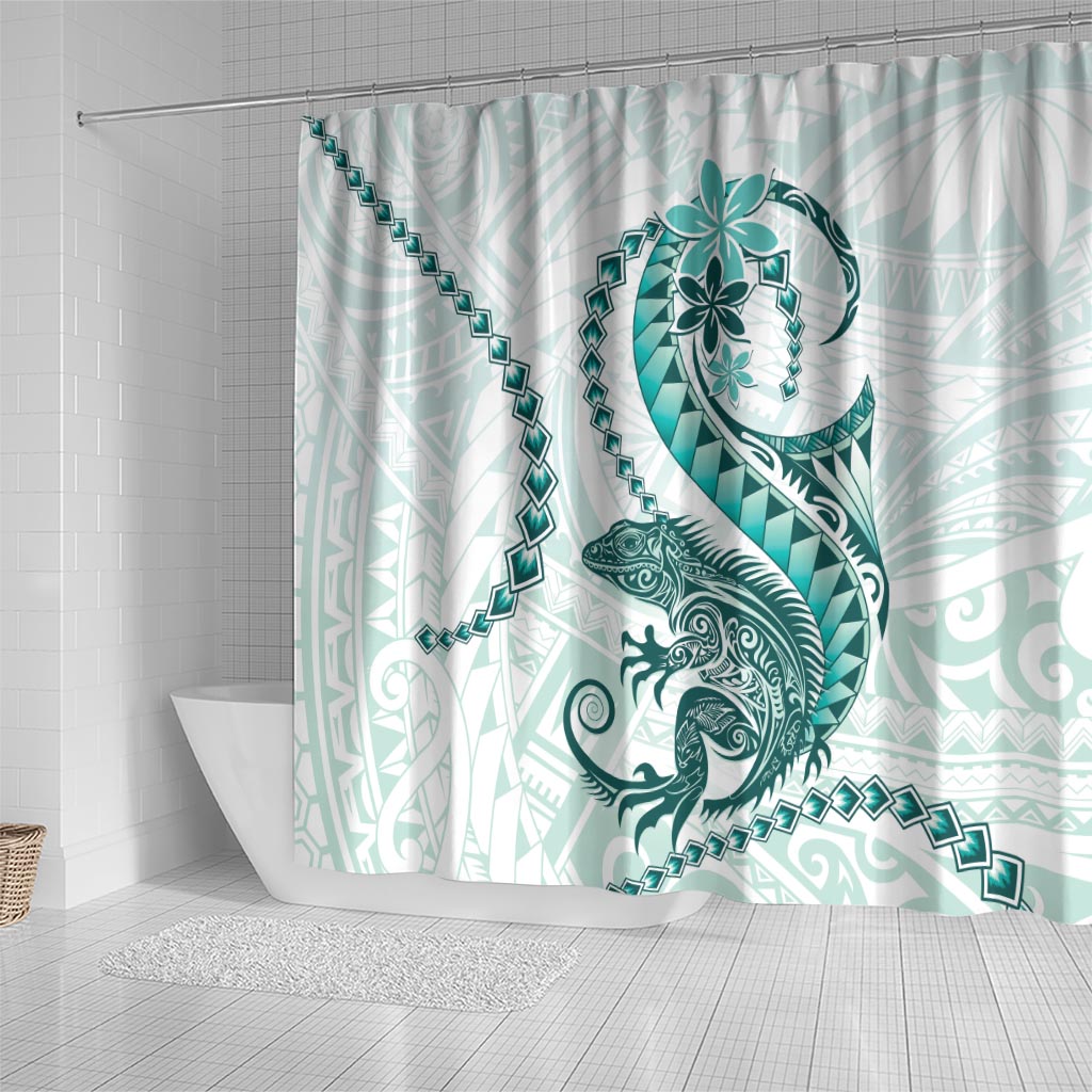 Teal Maori Tuatara Shower Curtain Luxury Pastel Pattern LT01 - Polynesian Pride