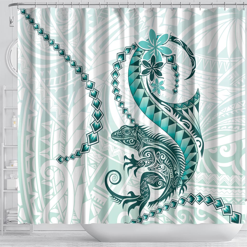 Teal Maori Tuatara Shower Curtain Luxury Pastel Pattern LT01 - Polynesian Pride