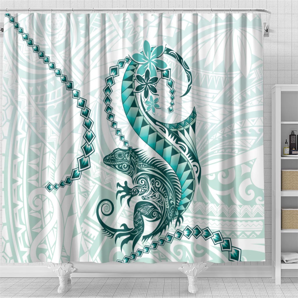 Teal Maori Tuatara Shower Curtain Luxury Pastel Pattern LT01 - Polynesian Pride