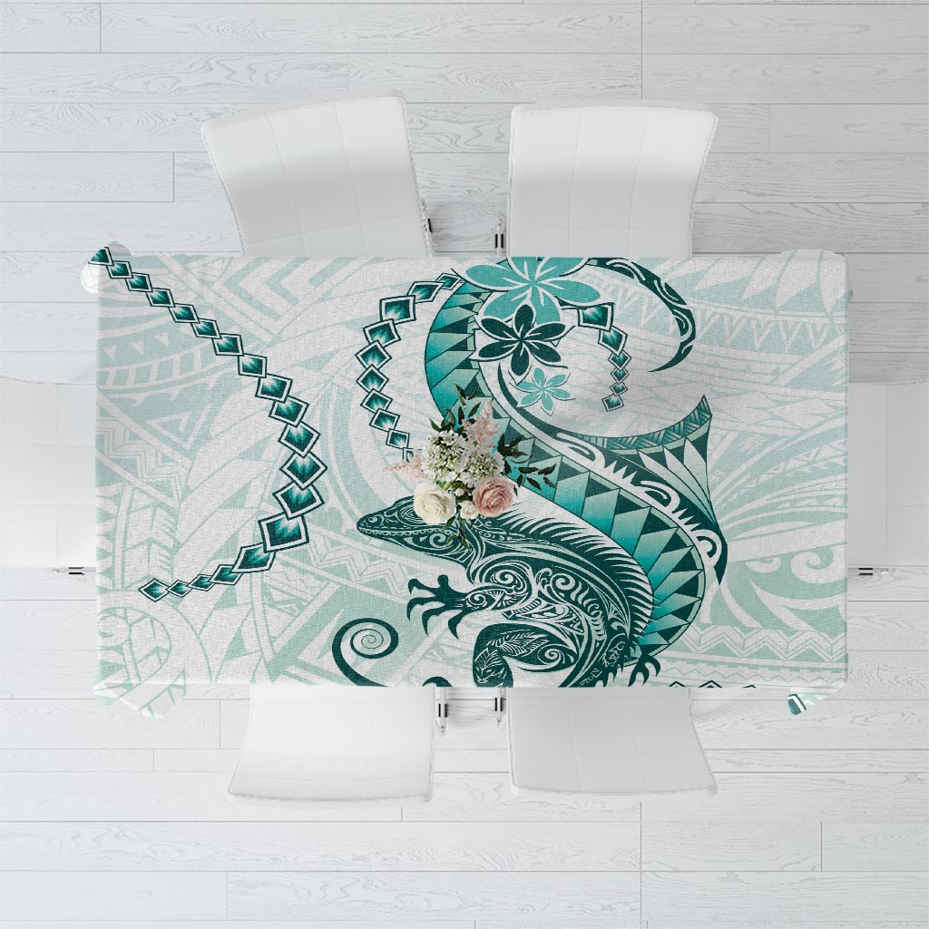 Teal Maori Tuatara Tablecloth Luxury Pastel Pattern