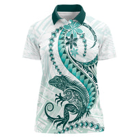 Teal Maori Tuatara Women Polo Shirt Luxury Pastel Pattern LT01 Female Teal - Polynesian Pride