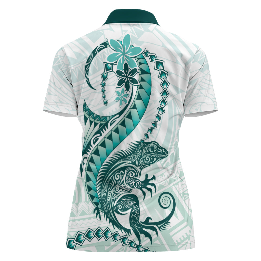 Teal Maori Tuatara Women Polo Shirt Luxury Pastel Pattern LT01 - Polynesian Pride