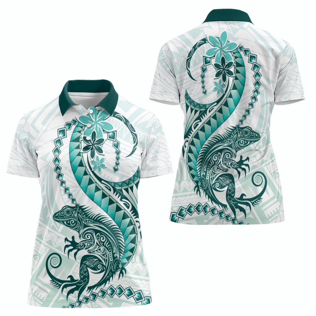 Teal Maori Tuatara Women Polo Shirt Luxury Pastel Pattern LT01 - Polynesian Pride