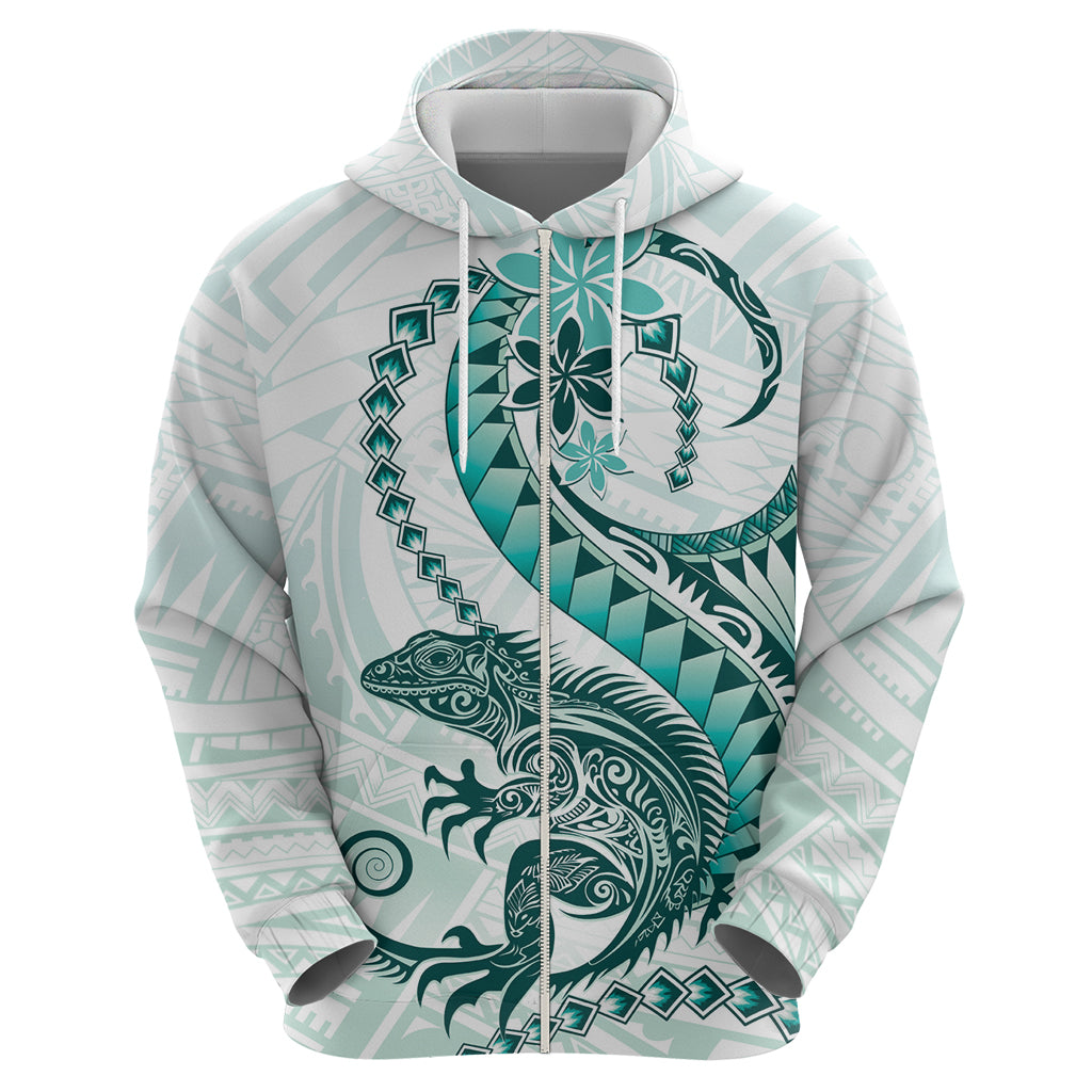Teal Maori Tuatara Zip Hoodie Luxury Pastel Pattern LT01 - Polynesian Pride