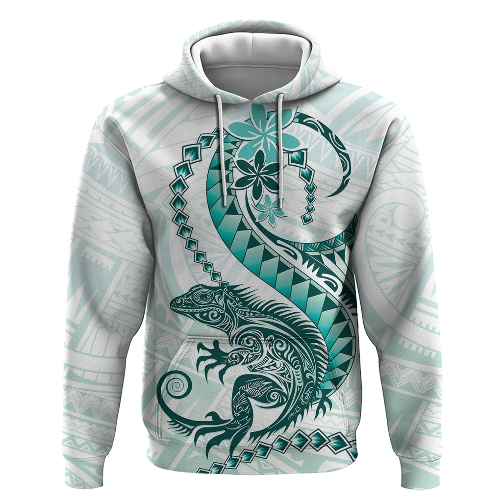 Teal Maori Tuatara Zip Hoodie Luxury Pastel Pattern LT01 Pullover Hoodie Teal - Polynesian Pride