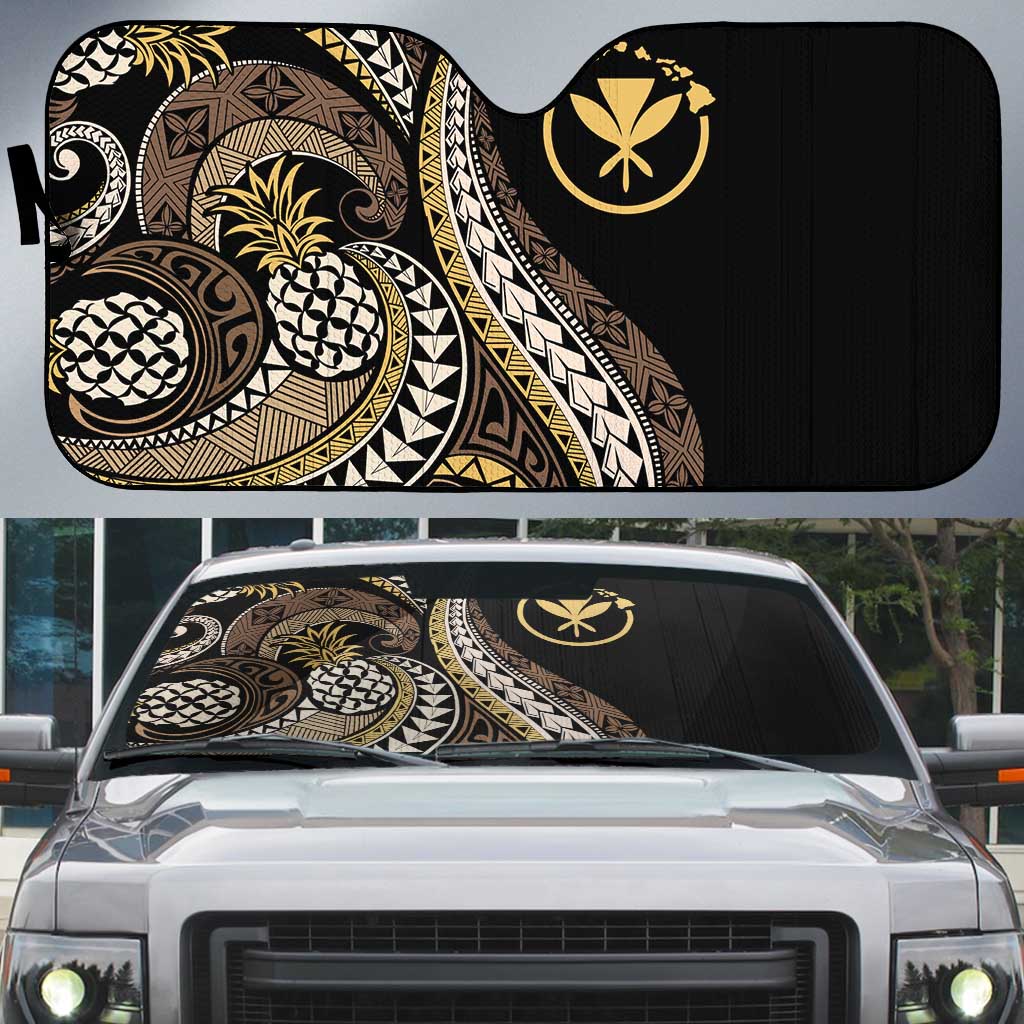 Hawaii Pineapple Brown Tribal Pattern Auto Sun Shade LT01 Brown - Polynesian Pride