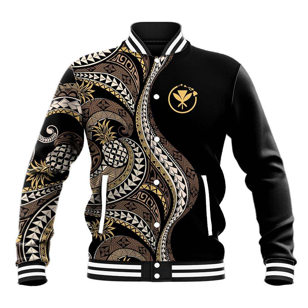 Hawaii Pineapple Brown Tribal Pattern Baseball Jacket LT01 Unisex Brown - Polynesian Pride