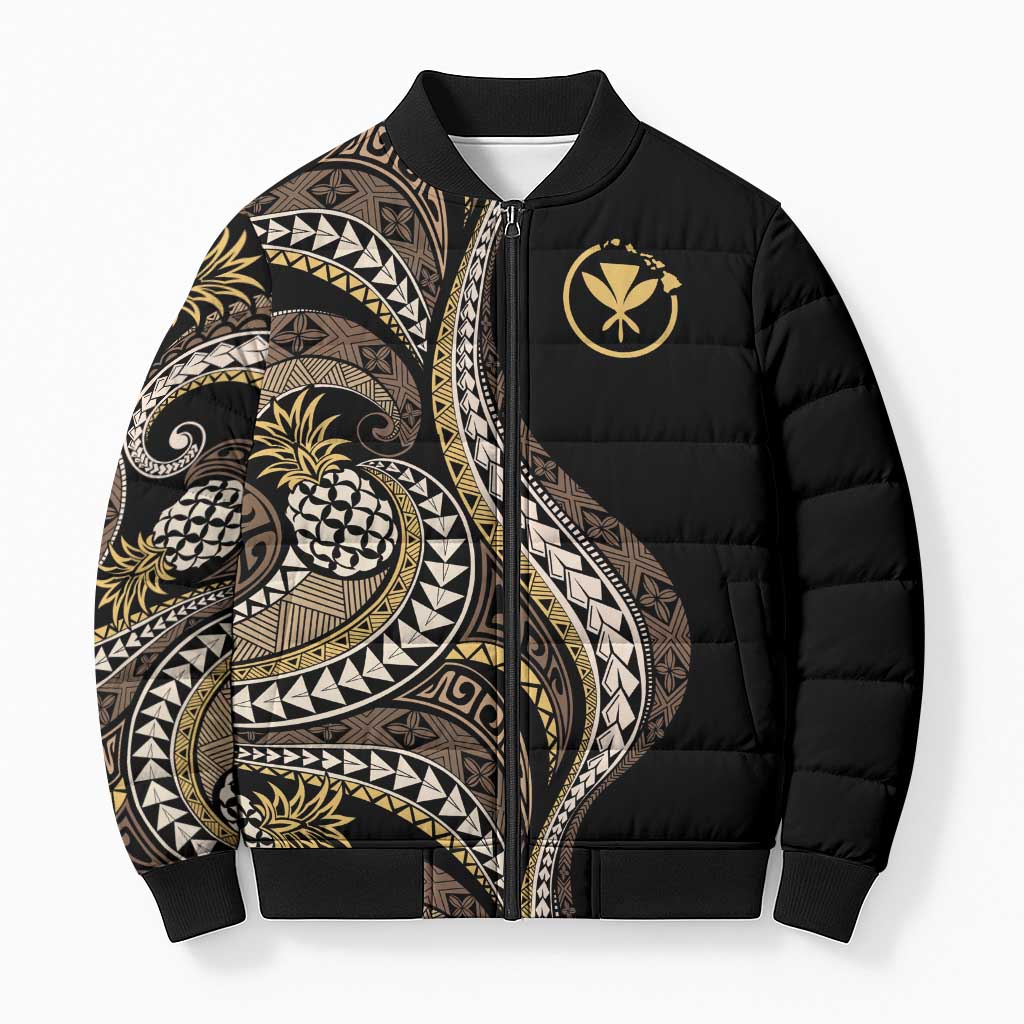 Hawaii Pineapple Brown Tribal Pattern Bomber Puffer Jacket LT01 Unisex Brown - Polynesian Pride