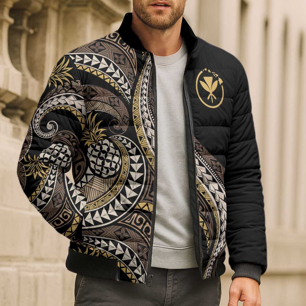 Hawaii Pineapple Brown Tribal Pattern Bomber Puffer Jacket LT01 - Polynesian Pride