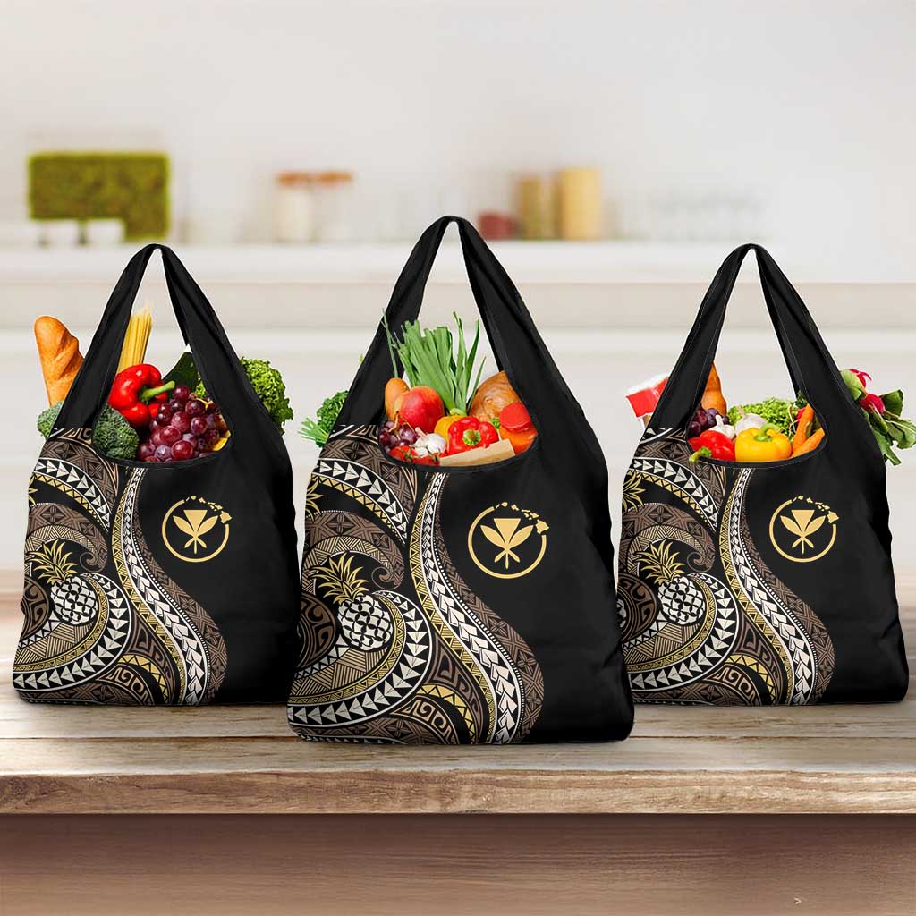 Hawaii Pineapple Brown Tribal Pattern Grocery Bag LT01 3-pack One Size Brown - Polynesian Pride