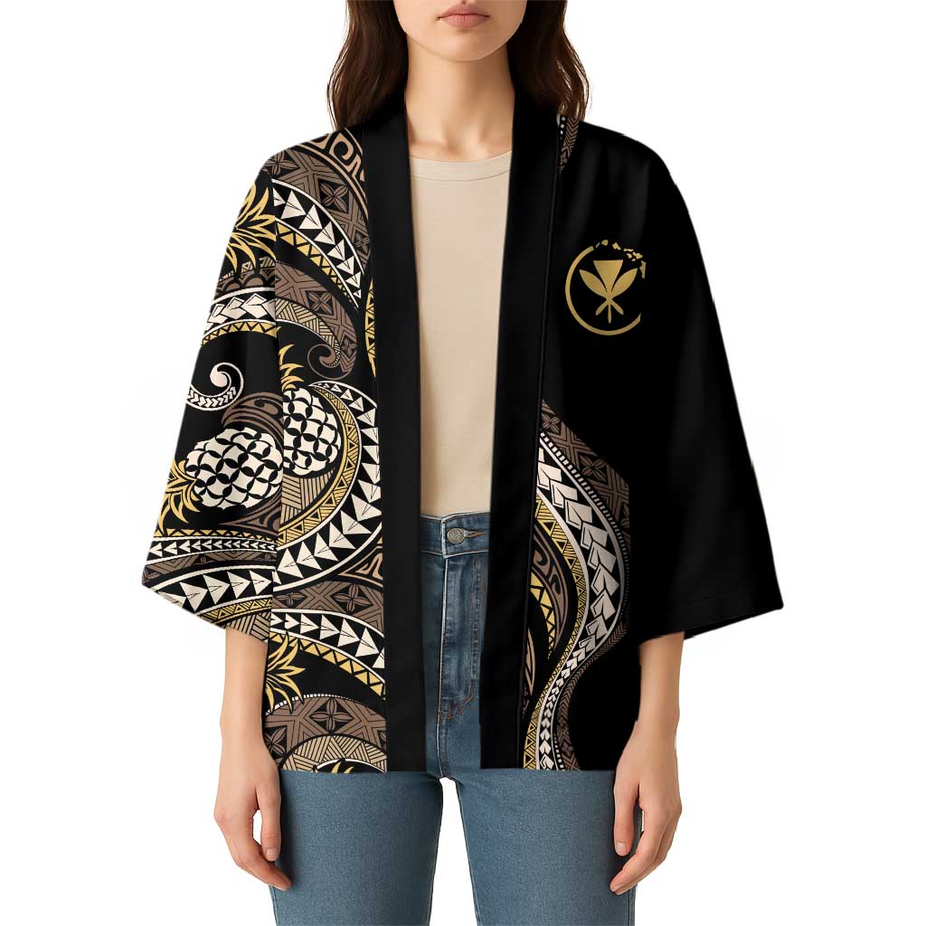 Hawaii Pineapple Brown Tribal Pattern Kimono LT01 - Polynesian Pride