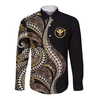 Hawaii Pineapple Brown Tribal Pattern Long Sleeve Button Shirt LT01 Unisex Brown - Polynesian Pride
