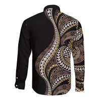 Hawaii Pineapple Brown Tribal Pattern Long Sleeve Button Shirt LT01 - Polynesian Pride