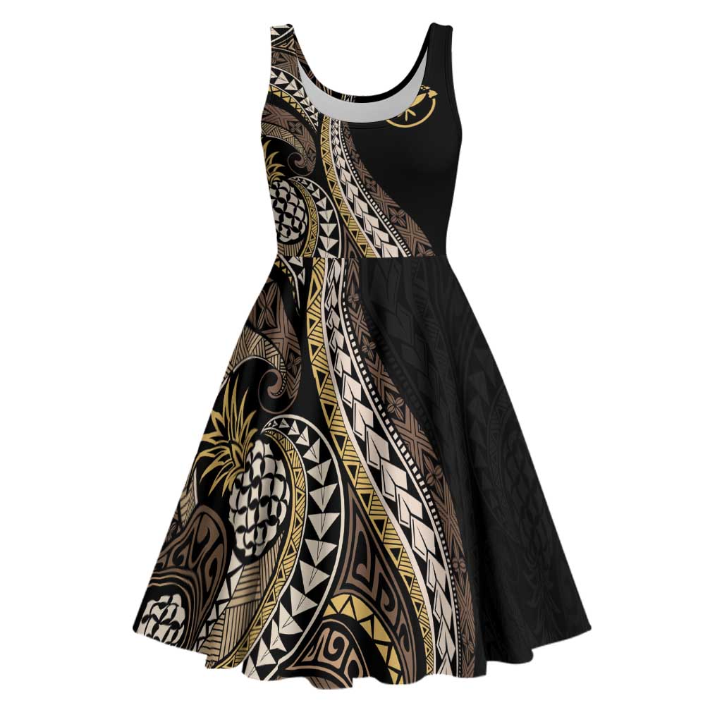 Hawaii Pineapple Brown Tribal Pattern Midi Dress LT01 Brown - Polynesian Pride