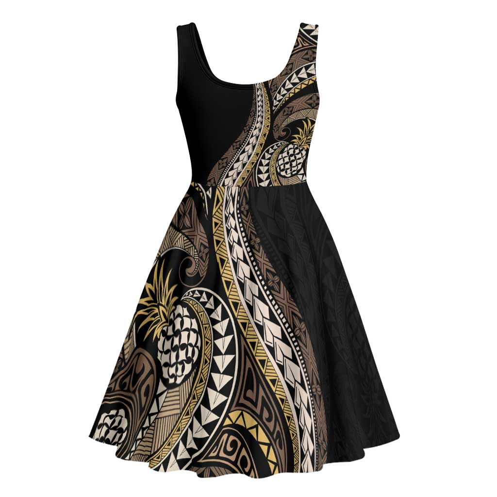 Hawaii Pineapple Brown Tribal Pattern Midi Dress LT01 - Polynesian Pride