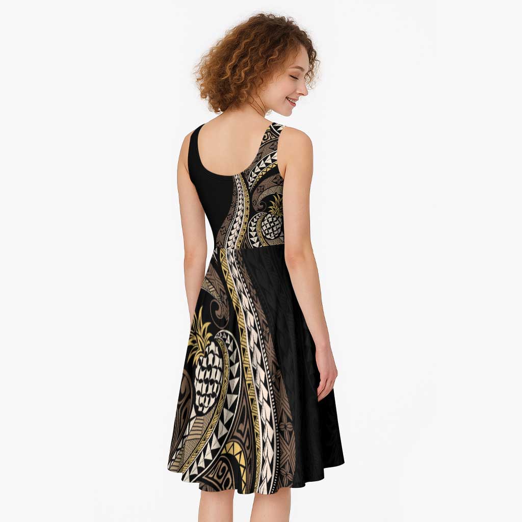 Hawaii Pineapple Brown Tribal Pattern Midi Dress LT01 - Polynesian Pride