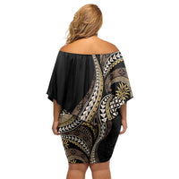 Hawaii Pineapple Brown Tribal Pattern Off Shoulder Short Dress LT01 - Polynesian Pride