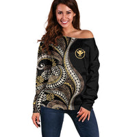 Hawaii Pineapple Brown Tribal Pattern Off Shoulder Sweater LT01 Women Brown - Polynesian Pride
