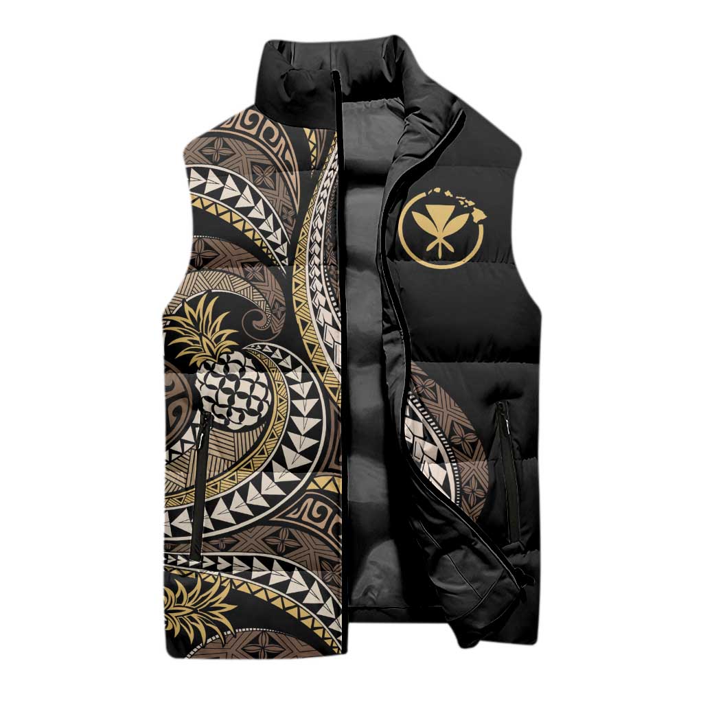 Hawaii Pineapple Brown Tribal Pattern Sleeveless Puffer Jacket LT01 - Polynesian Pride