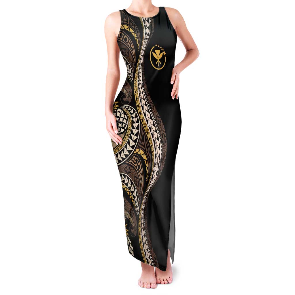 Hawaii Pineapple Brown Tribal Pattern Tank Maxi Dress LT01 Women Brown - Polynesian Pride