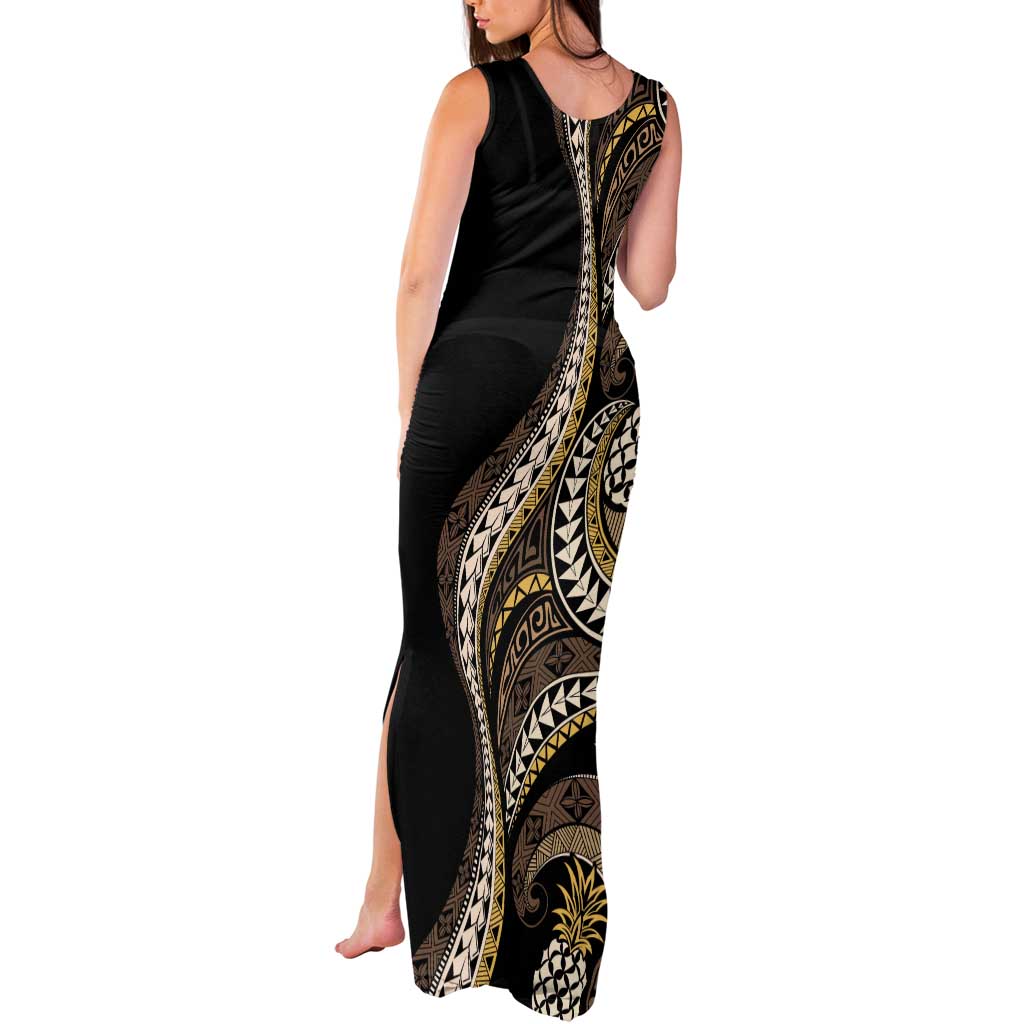 Hawaii Pineapple Brown Tribal Pattern Tank Maxi Dress LT01 - Polynesian Pride